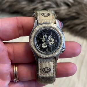 Freestyle Black Floral Dial Watch with Beige Strap